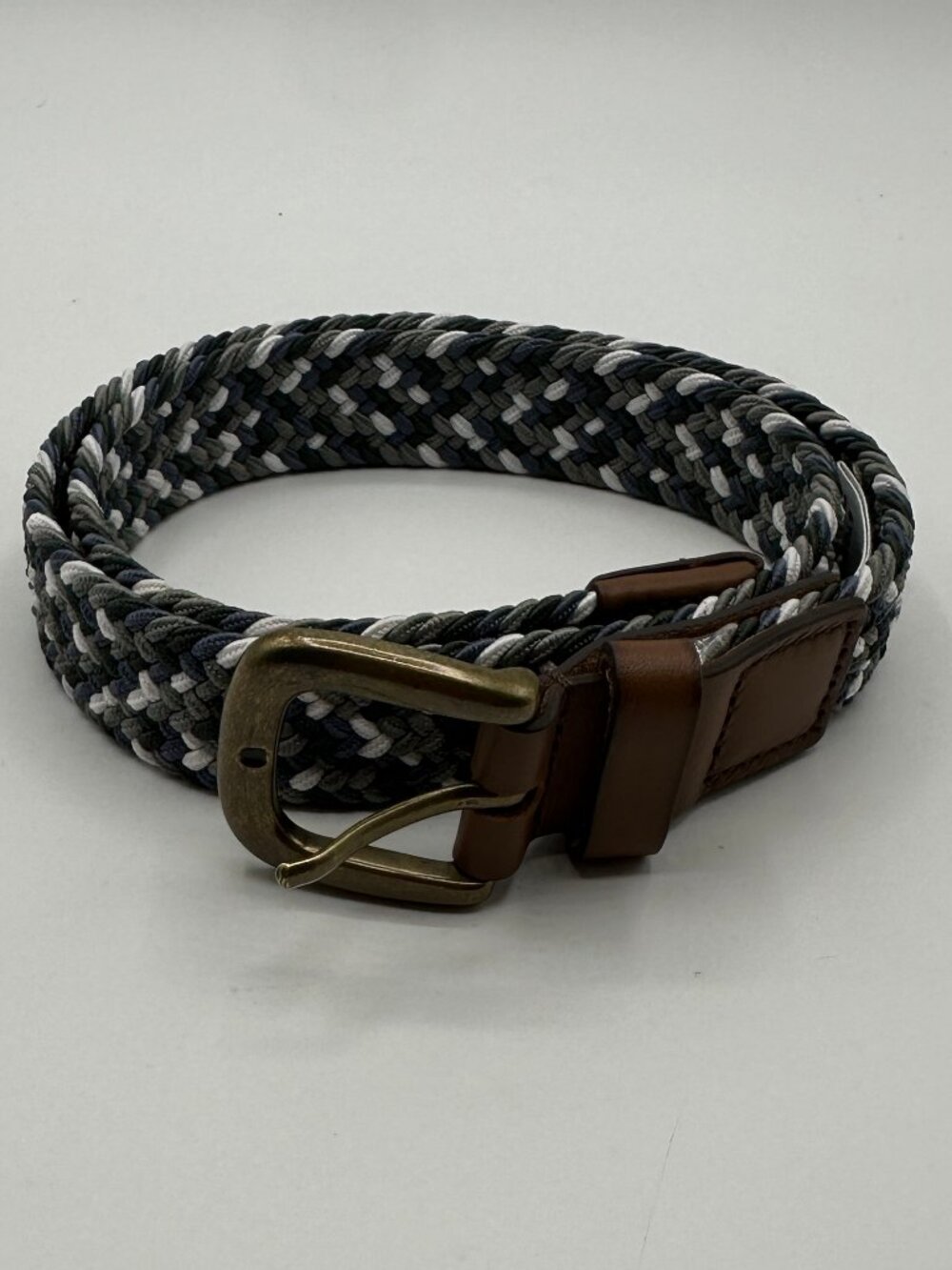 Janie and Jack Boys' Woven Belt Gray, Blue, and White Leather Tips Size 6-8